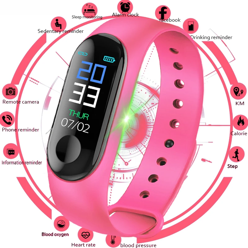 

M3 Men Women Smart Watches Sport Fitness Watch Color-screen blood pressure Monitor Heart Rate Monitoring 2019