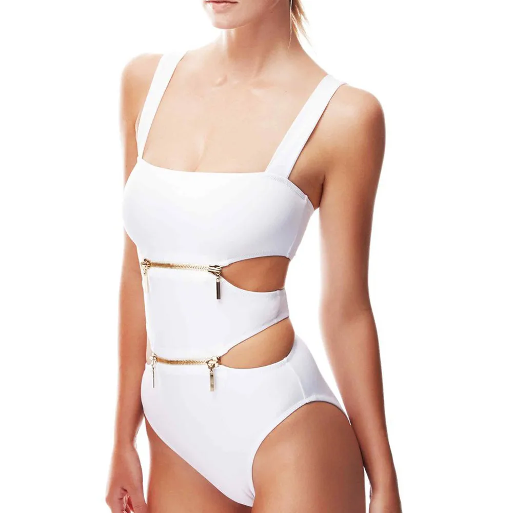 

Women Sexy zipper Hollow Bikini Push-Up Padded Swimwear Swimsuit Jumpsuit Solid bodysuits one piece swimsuit female Biquini