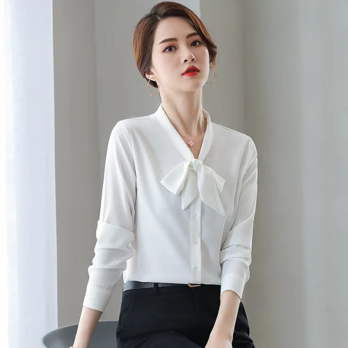 

2019 Spring Autumn Fashion Professional White Women Shirts New Style Pure Color Big Code Female Slim Workwear Temperament Blouse