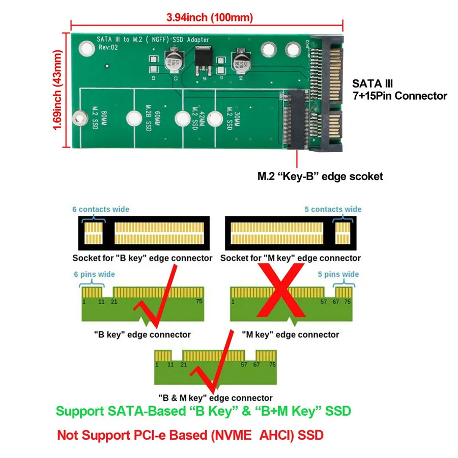 Адаптер M.2 22 контактный SATA 3 0 карта NGFF SSD конвертер поддержка ключа B/Key B + M на
