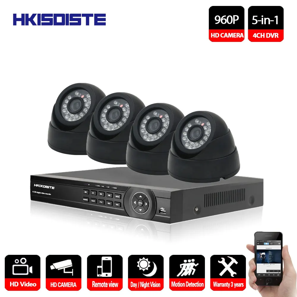 HKIXDISTE-CCTV камера система Overv4CH CCTV система 4 шт. 1,3 МП система наблюдения с инфракрасными датчиками камера система наблюдения 960 P ahd dvr - Цвет: Черный