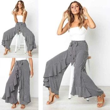 

Hirigin Womens Boho Floral Long Pants Palazzo Wide Leg Yoga Loose Baggy Harem Trousers Gray Falre Pants Dancing Robe Femme