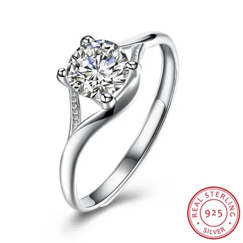 

2018 Classic Luxury Real Solid 925 Sterling Silver Ring Hearts Arrows Zircon Wedding Jewelry Rings Engagement For Women anillos