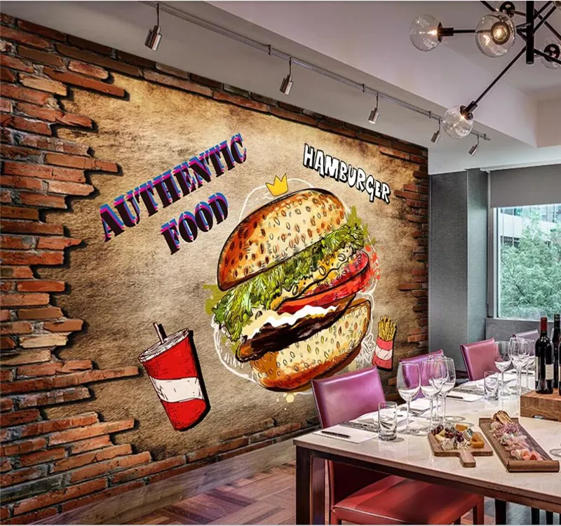 Professional custom 3D wallpaper mural HD hand-painted Western restaurant burger shop series - high-grade waterproof material Professional custom 3D wallpaper mural HD hand-painted Western restaurant burger shop series - high-grade waterproof material