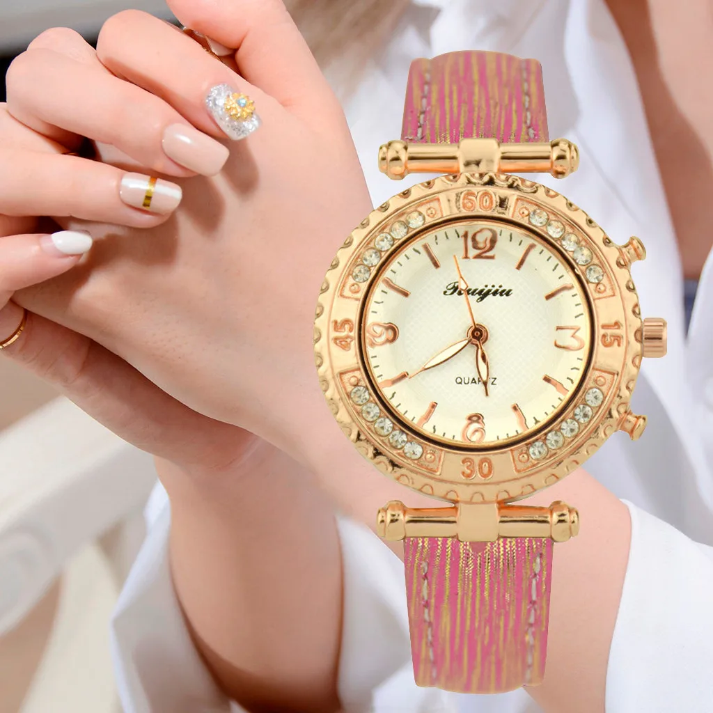 

Leather Belt Watch Fashion Women Watches Ladies Rhinestone Case Wristwatch Clock Stainless Steel Dial Leather Band New 2019*
