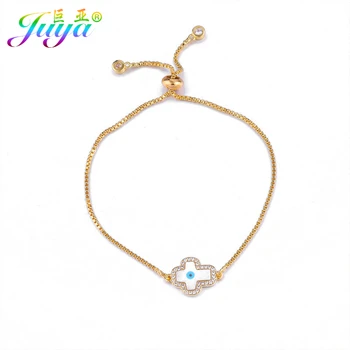 

Micro Pave Zircon Gold//Rose Gold Cross Shell Evil Eye Connector Charms With Adjustable Gold Chain Bracelets For Women Men