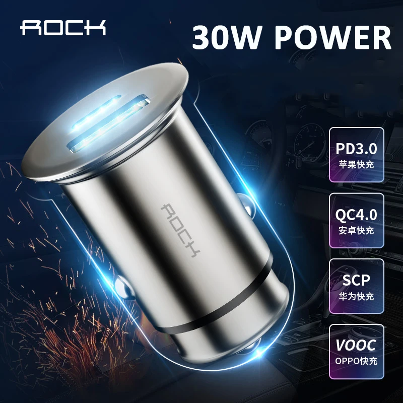 

QC + PD SCP VOOC Quick Charge ROCK 4 in 1 30W Car Charger Metal Mini Fast Dual USB Car phone Charger for Qualcomm 4.0/3.0/2.0