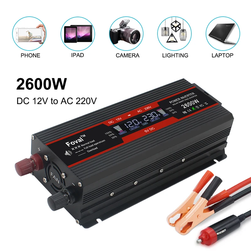 

1500W/2000W/2600W Home/Outing LCD display DC12V to AC 220V Modified Sine Wave 2USB car Transformer Convert EU socket Inverter