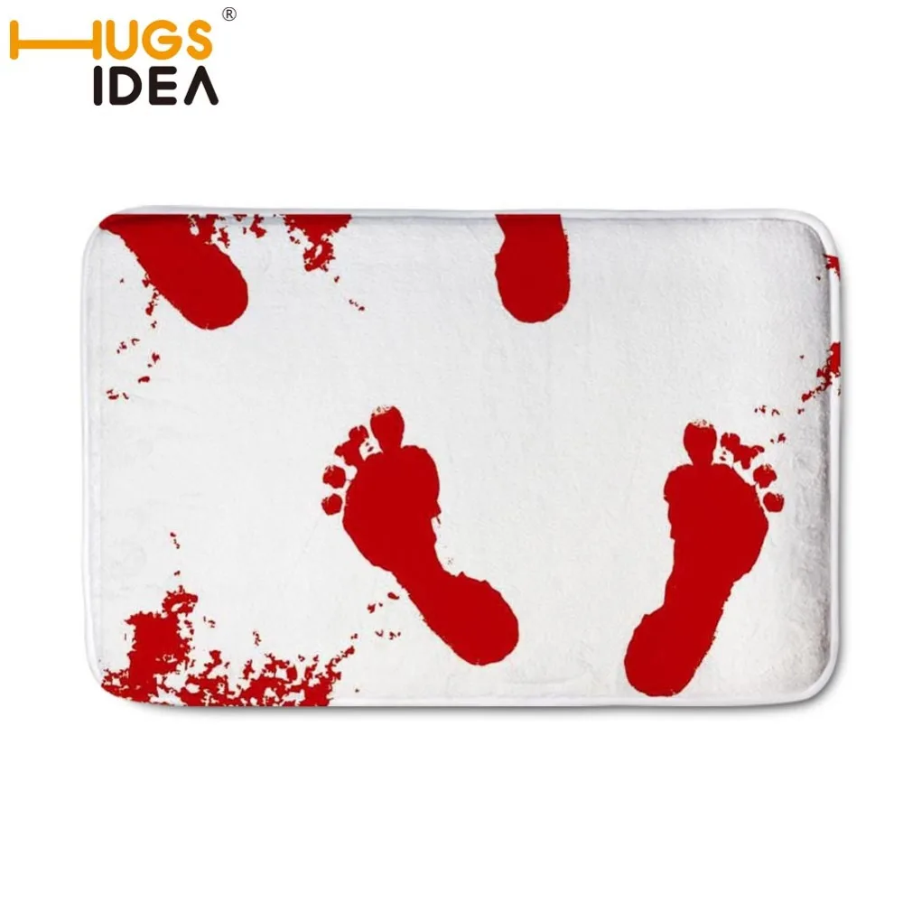 

HUGSIDEA White Red Blood Foot Print Carpet Mat Soft Non-slip Water Absorption Doormat Creative Funny Matting Floor Door Mat Rugs