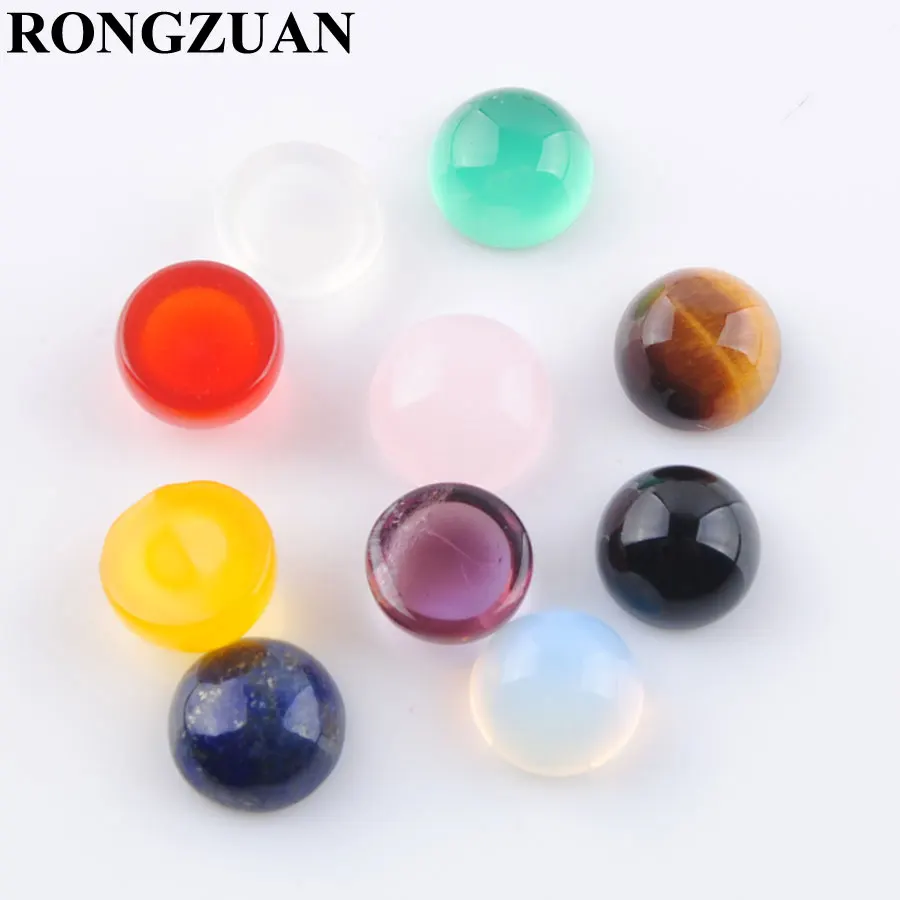 

RONGZUAN Natural Stones Agates Amethysts Rose Quartzs Tiger's Eye 6mm Round Cabochon CAB Flat Back Beads No hole 10pcs TBU331