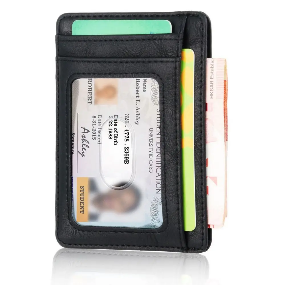 TRASSORY الرجال النساء صغيرة البنك السفر جلدية حافظة بطاقات عمل ضئيلة Rfid خفيفة الوزن الجبهة حزمة محفظة