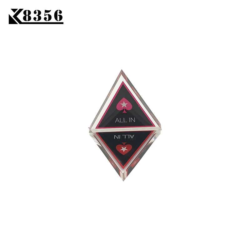 K8356 Baccarat Texas Holdem Poker All In Button Triangle Acrylic All In Button Texas Hold'em PokerStars ALL IN Poker Cards Guard