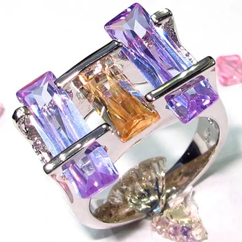 

SHUNXUNZE wedding rings Jewelry & Accessories for women dropshipping Purple champagne Cubic Zirconia Rhodium Plated R214 size 9