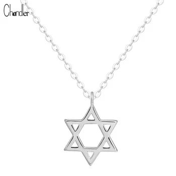925 Sterling Silver David Star hexagon Pendants Necklaces For Women Tiny Drop Mujer Long Chain Colier Geometric Fashion Jewelry