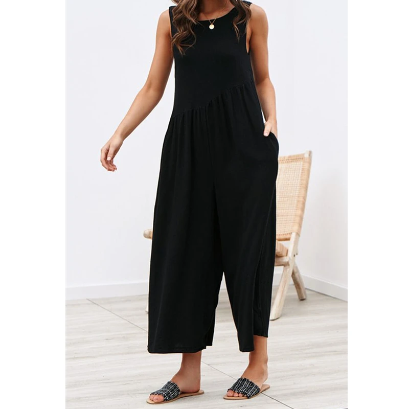 

Summer Women Jumpsuit Vintage Casual Sleeveless Romper Overall Loose Backless One Piece Jumpsuit Women Playsuit Womens Clothing
