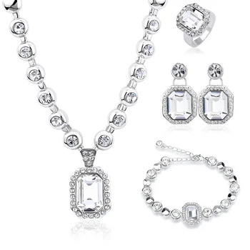 

New Hot Set Genuine Crystals From Swarovski Luxury Necklace Bracelet Earrings Rings Jewelry Sets for Valentine's Day Gift