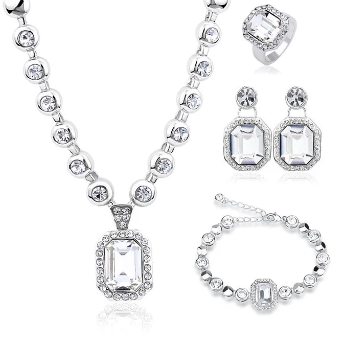 Conjunto de Cristal Blanco Shamballa Colgante Collar Pulsera Pendientes Joyería conjuntos.