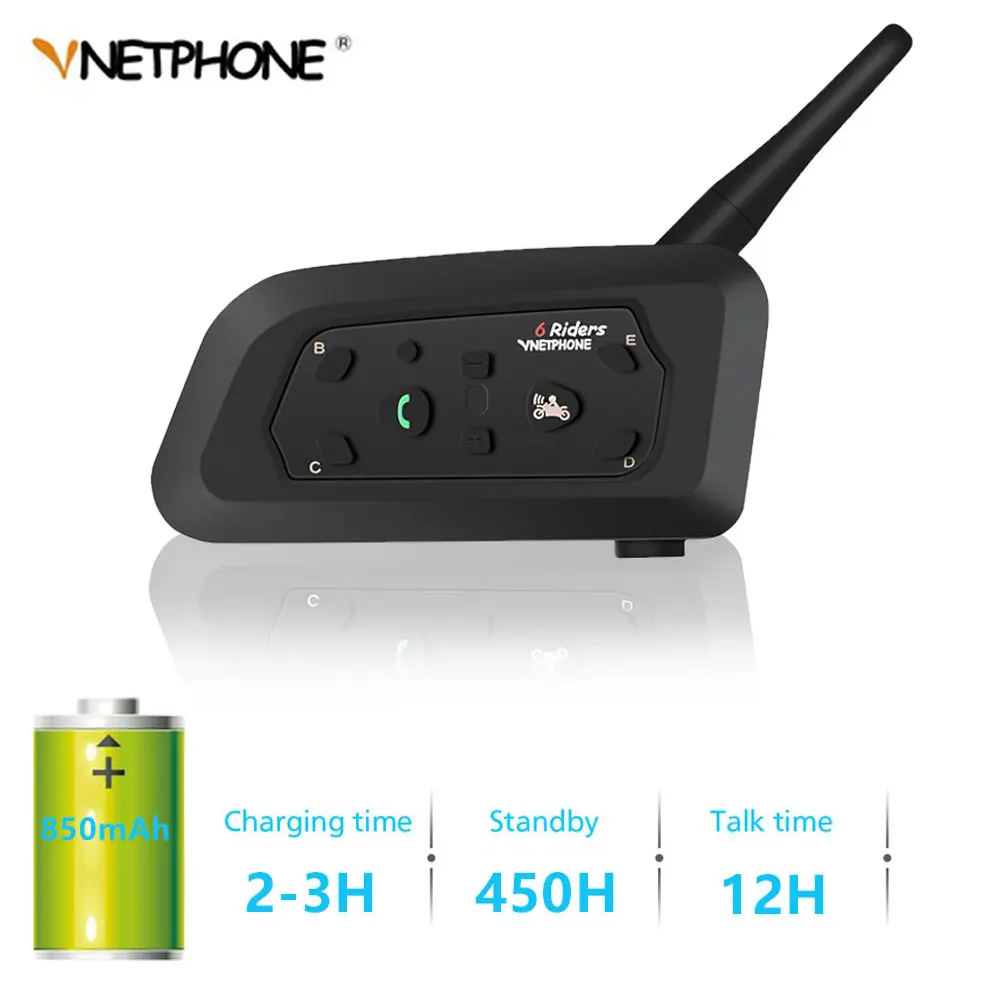 

High Capacity V6 Intercom 850mAh Helmet Bluetooth Headset Motorcycle Comunicador Headphone Speaker for 6 Riders IP65 MP3 GPS