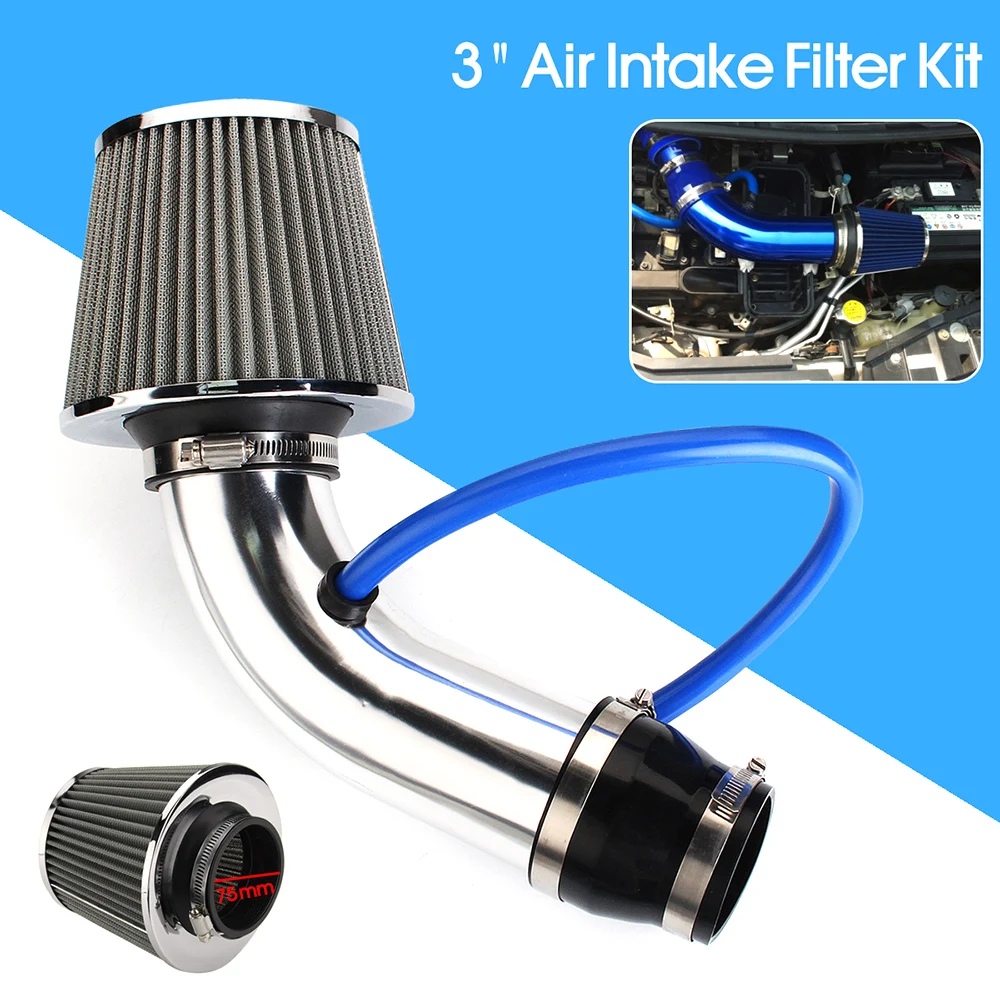 

3" Universal Car Cold Air Intake Filter Aluminum Induction Kit Pipe Hose System Silvery Car Styling