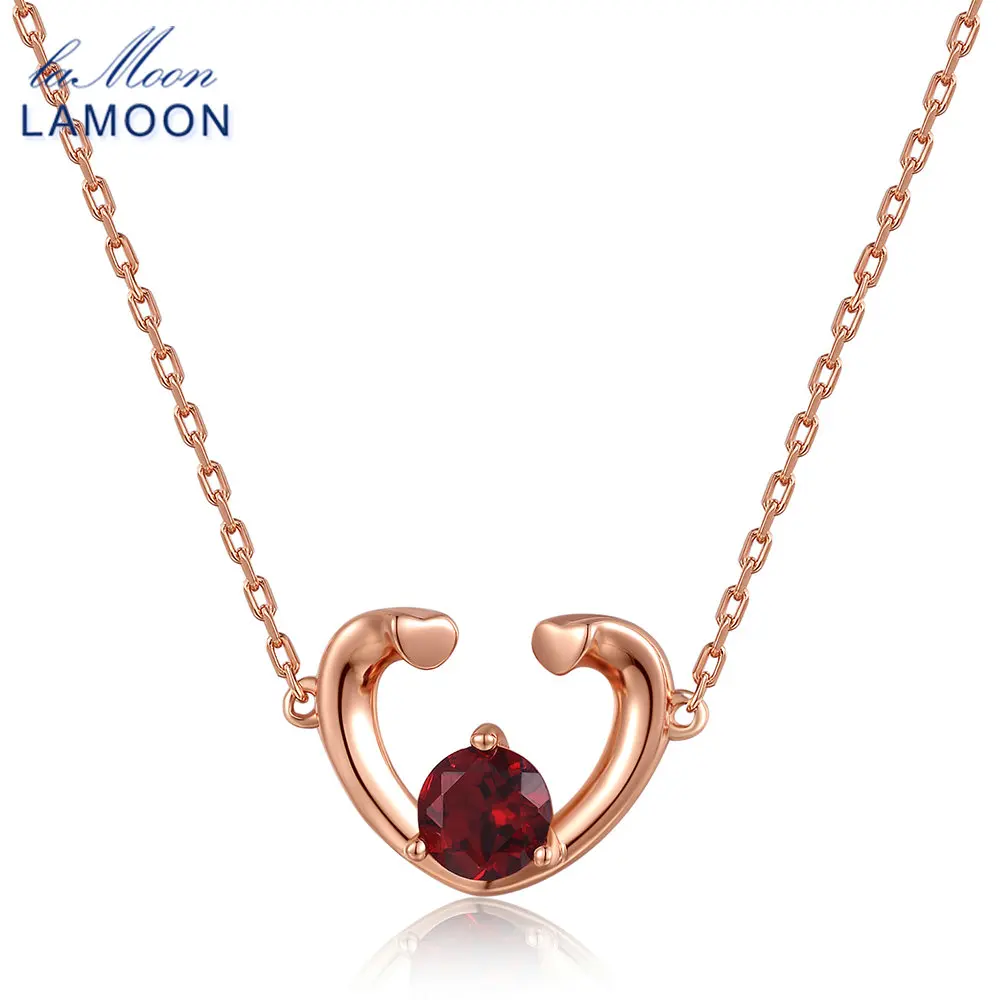 LAMOON - 2 srdce 5 mm 0,6ct 100% přírodní červený granát 925 mincovní stříbro šperky řetízek přívěsek náhrdelník S925 LMNI005