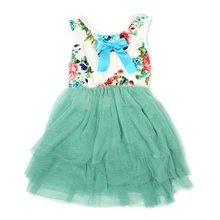 Sweet Child Toddler Csual Bowknot Sleeveless Dress Kids Girl Layered Floral Crew Neck Fancy Outfits 2