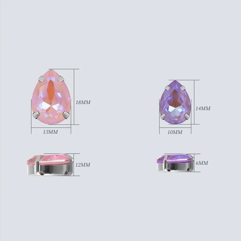  New Teardrop shape Mocha fluorescence Glass Crystal sewing hollow base sliver claw setting flatback - 33032074191