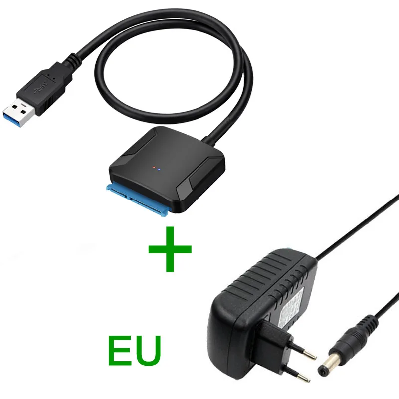 SATA USB3.0 Adapter Cable Converter 22 pin USB 3.0 to SATA Cable with EU US UK adapter For 2.5 inch 3.5 inch HDD SSD Hard Disk hdd casing 3.0