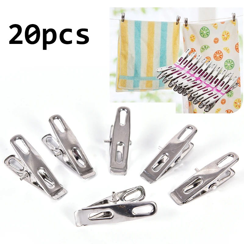 20pcs/pack Laundry Household Stainless Steel Clothes Hanging Pins Pegs MIni Decorative Metal