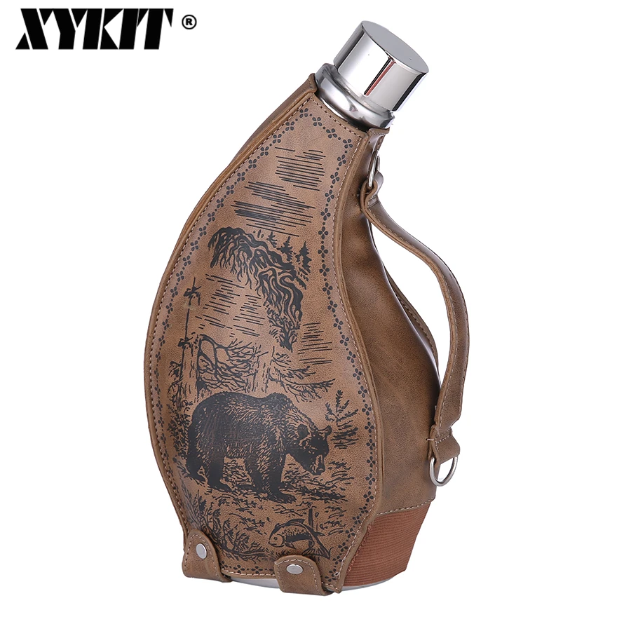 

XYKIT 53oz Stainless Steel Big Hip Flask Drink Alcohol Whiskey Flasks Russian Hot Ox Horn Hip Flask With Hoister As Gift
