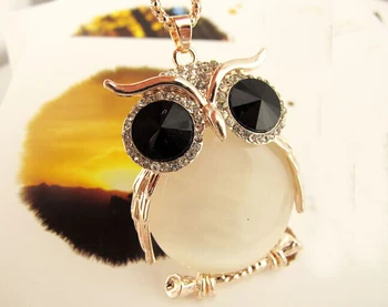 

Korea vintage jewelry opal cameo stone owl pendant necklace women sweater accessories wholesale/colar coruja/collier/buho/hibou