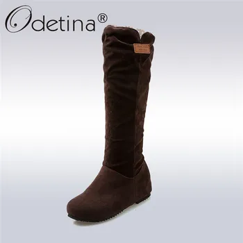 

Odetina Casual Faux Suede Womens Slouch Boots Flat Hidden Heel Knee High Boots Pleated Autumn Winter Shoes Big Size 34-49