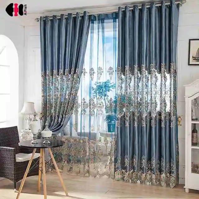 Modern Simple Royal Blue Velvet Blinds Embroidered Fl Voile Modern Simple Royal Blue Velvet Blinds Embroidered Fl Voile Luxury Curtain Nets Wedding Room Study