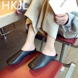 HKJL Baotou половина тапочки женская одежда 2019 Весна на плоской подошве корейских студентов квадратный новый стиль ленивый обувь одна педаль A255