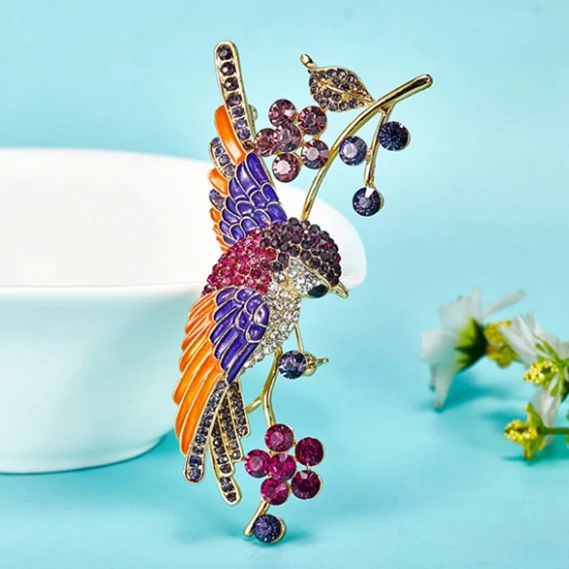Blucome Big Size Birds Brooch Pin For Women Party Gifts Shiny Austrian Crystal Hijab Accessories Enamel Broches Broahces Lot