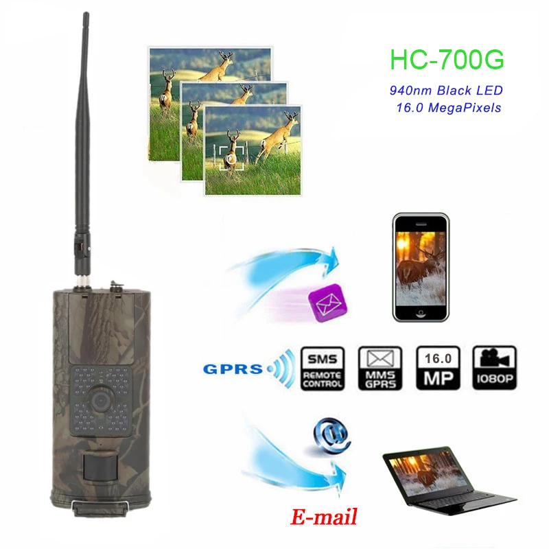 Armadilhas de Vigilância Smtp Caça Trail Câmera Mms Sms 16mp 1080 p Câmeras Celulares Hc700g Visão Noturna 940nm Foto Selvagem 3g