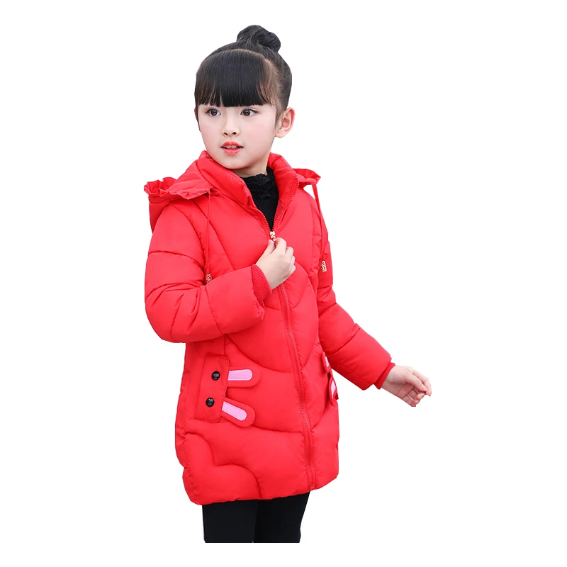 

kids clothes 2019 winter new girls Solid color cotton coat Cartoon long baby hooded zipper thick coat 2 4 6 8 baby girl clothes