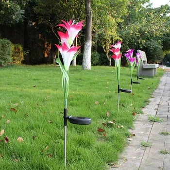 

2 Pcs Waterproof 3 Artificial Lily Flowers Lawn Solar Lights Garden Outdoor LED Lights WWO66