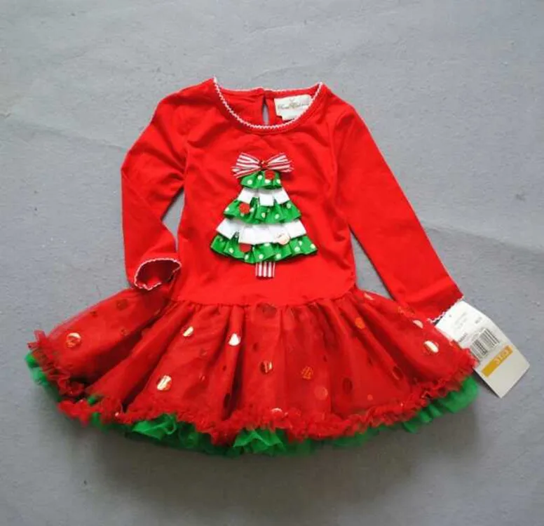 christmas tree dress for girl red costume children princess sweet Tutu