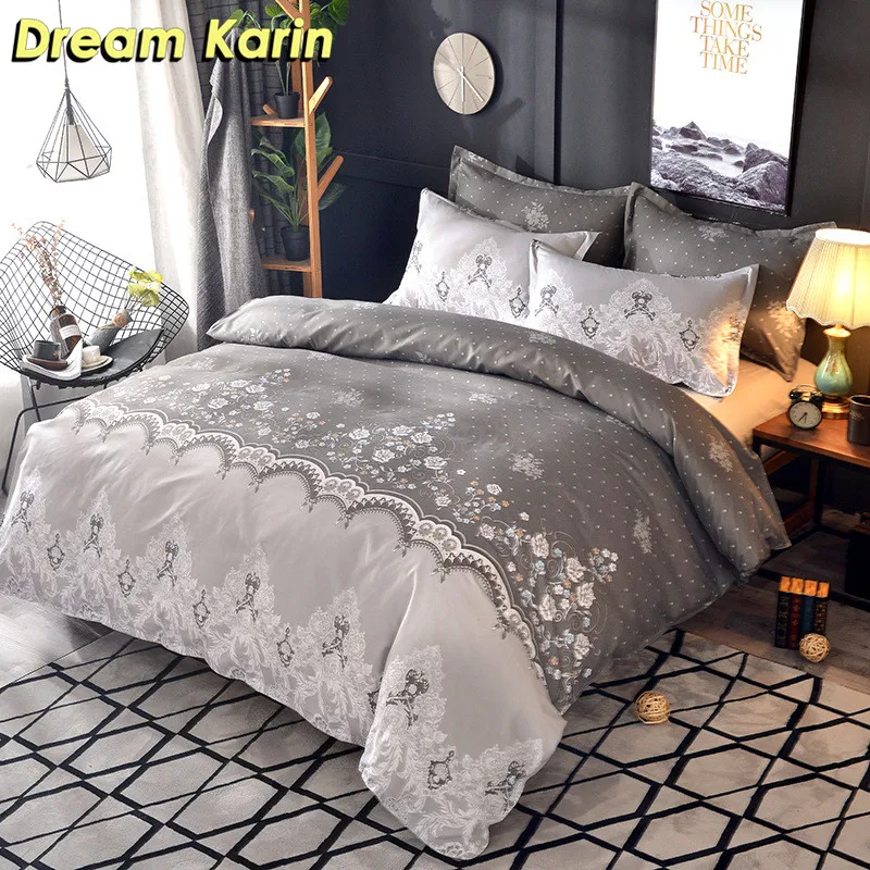 buy Nordic Flower Printed Bedding Set 2 3pcs Luxury Quilt Cover Duvet Sets Comforter Covers Single Double Queen King Size Bed Linens