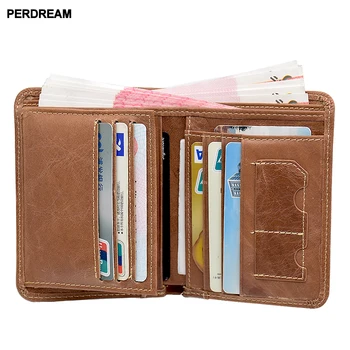 

Fashion Men's wallet genuine leather purse short slim men wallets crazy horse leather anti-RFID card holder high quality new