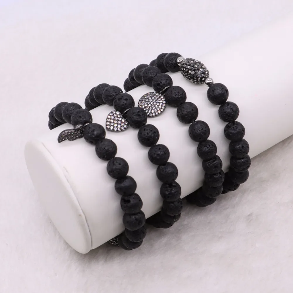 Fashion Volcanic stone strand bracelets New design dark beaded coin