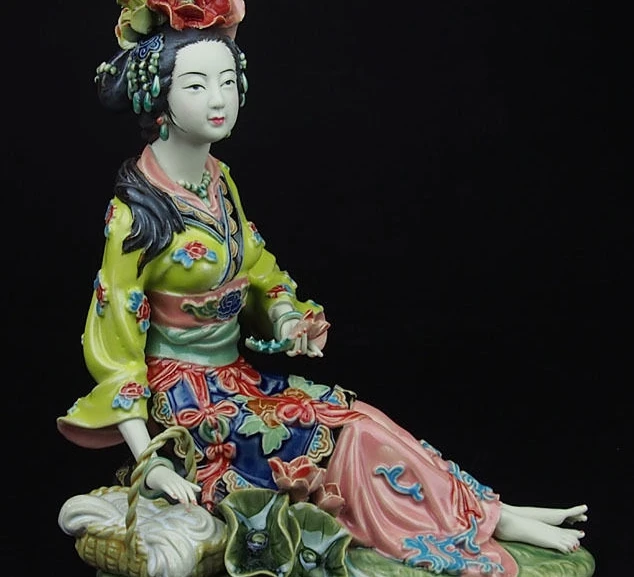 

China Pottery Wucai Porcelain Home Display Woman Ladies Xi Shi Decoration Statue