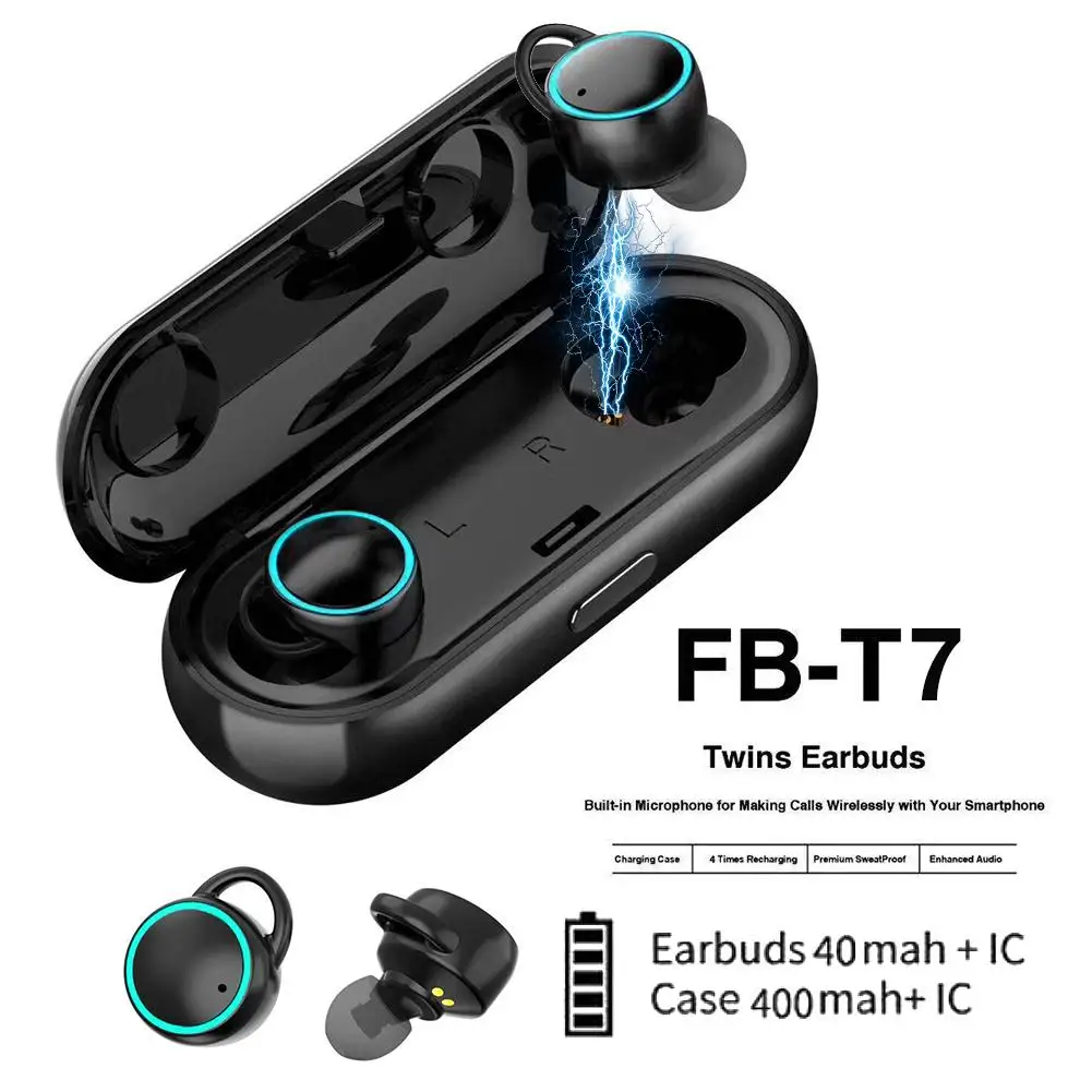T7 Bluetooth гарнитура с двумя ушами стерео в ухо мини TWS настоящая беспроводная