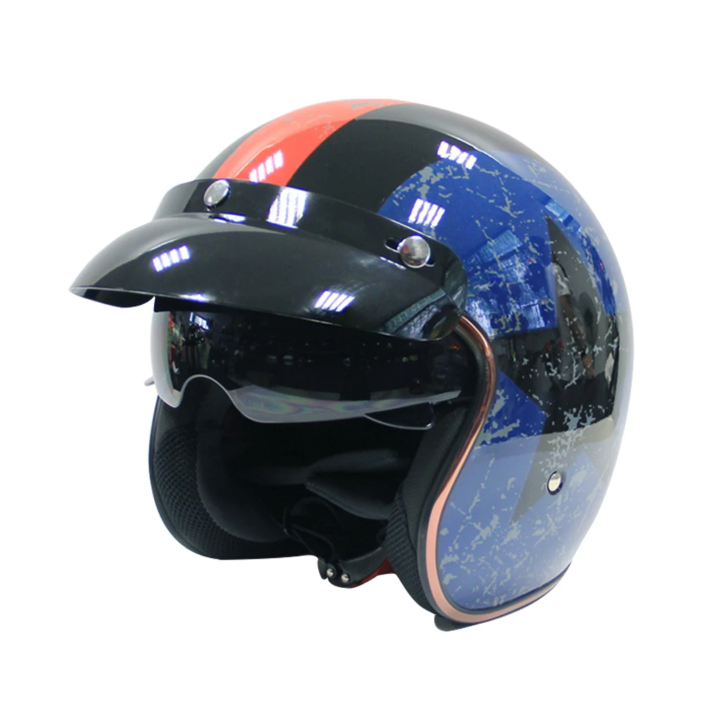 JIEKAI мотоциклетный шлем винтажное кафе, Рейсер, чоппер козырек Ретро крушение мотоциклетный шлем мотоциклетный Мото шлем для мотоцикла - Цвет: Blue -Black