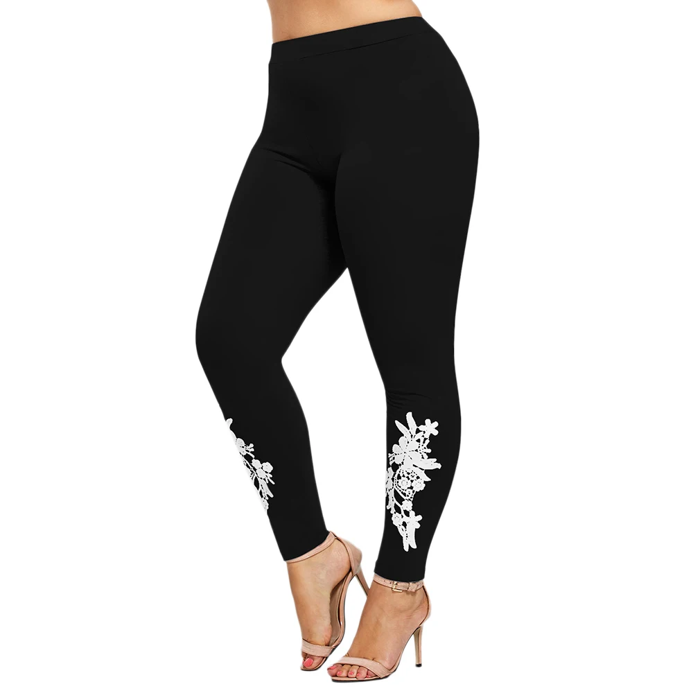 

ROSE GAL fitness leggings Women Plus Size 5XL Appliqued Skinny Jersey Legging Floral Print high Waist legins Trouser Pencil Pant