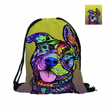 

Cute Pitbull Dogs Custom 3D Printing Pet Dog Double Sides Men Women Travel School Bag Drawstring Backpack Animal