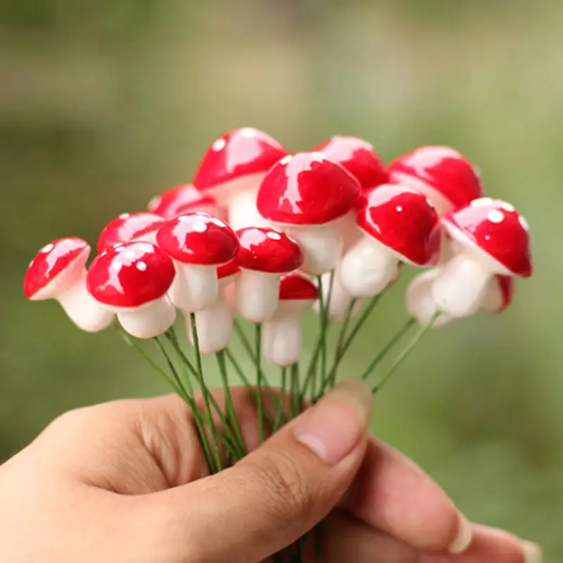 

Hot Sale 10Pcs 2cmArtificial DIY Mini Mushroom Miniatures Fairy Garden Moss Terrarium Landscape Decorations Craft