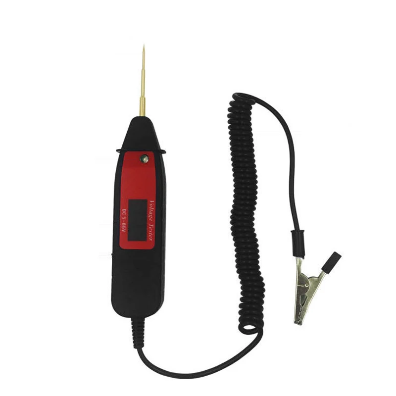 1.65m Spring Line Car Digital LCD Electric Voltage Test Pen Probe Detector Tester With LED Light for Auto Car Testing Tool