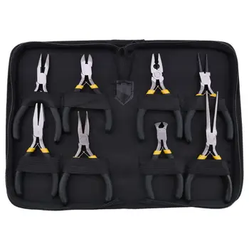 

8PCs Mini Pliers Set, Long Nose with Teeth, Flat Jaw, Round Curve Needle Diagonal Nose Wire End Cutting Cutter Linesman Plier