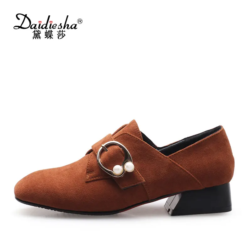 

Daidiesha Fashion Casual Crystal Flock Pumps Metal Decoration High Heels Black Dress Square Toe Women Shoes Zapatos mujer